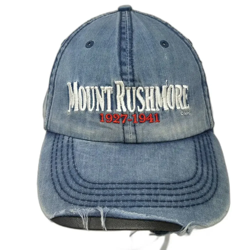 Baseball Cap Blue OSFM Frayed Mount Rushmore Hat Embroidered Denim Adjustable